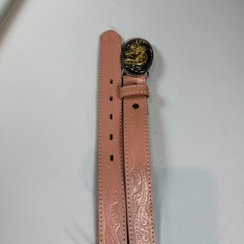 Nocona Belt Co Pink Genuine Leather Western Style Belt w/ Horse Buckle for girls